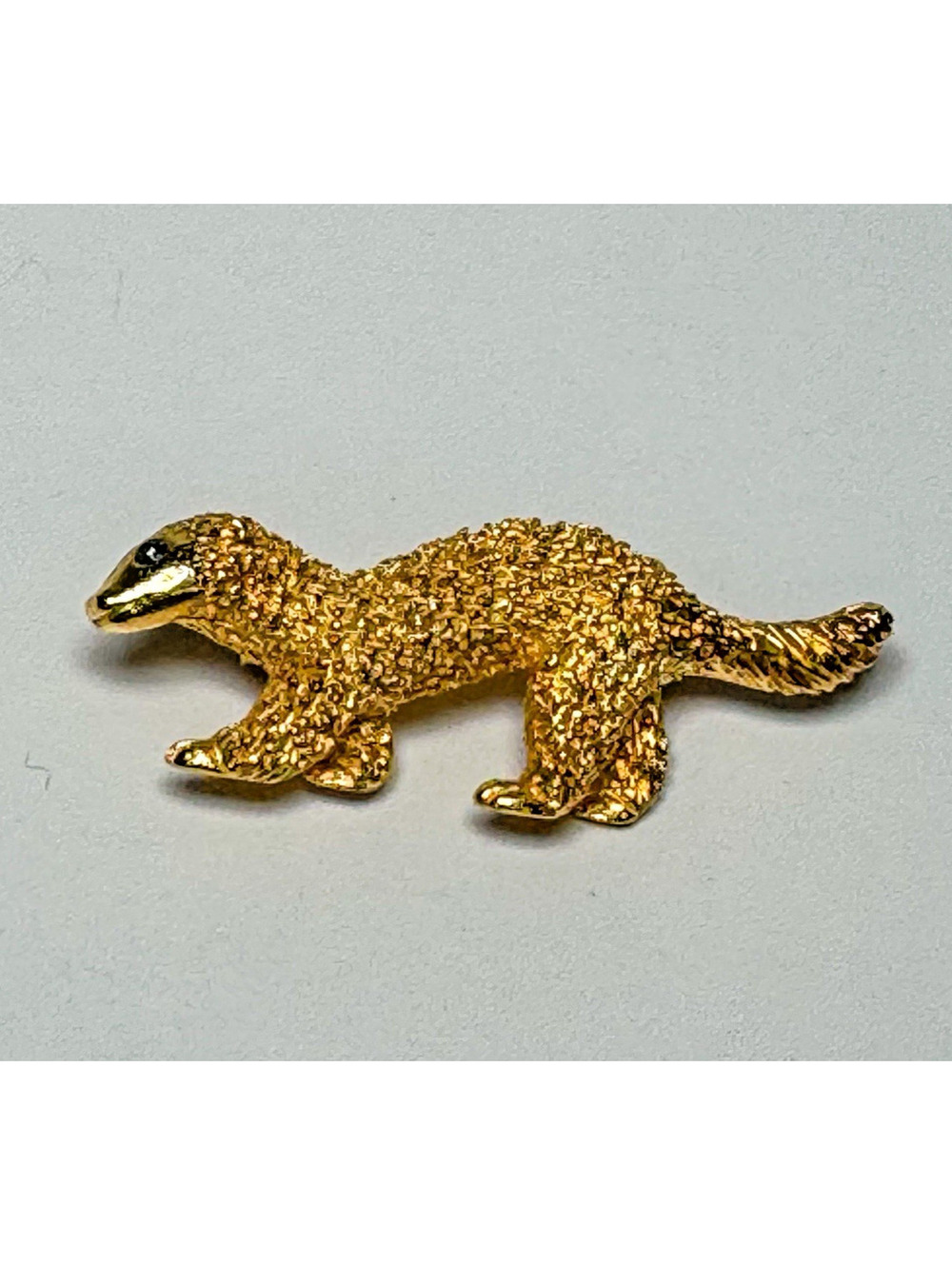 Vintage Gold Tone Mink Brooch Textured Animal Pin